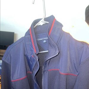 Tommy Hilfiger Men's Navy Bomber Jacket with Red Accents